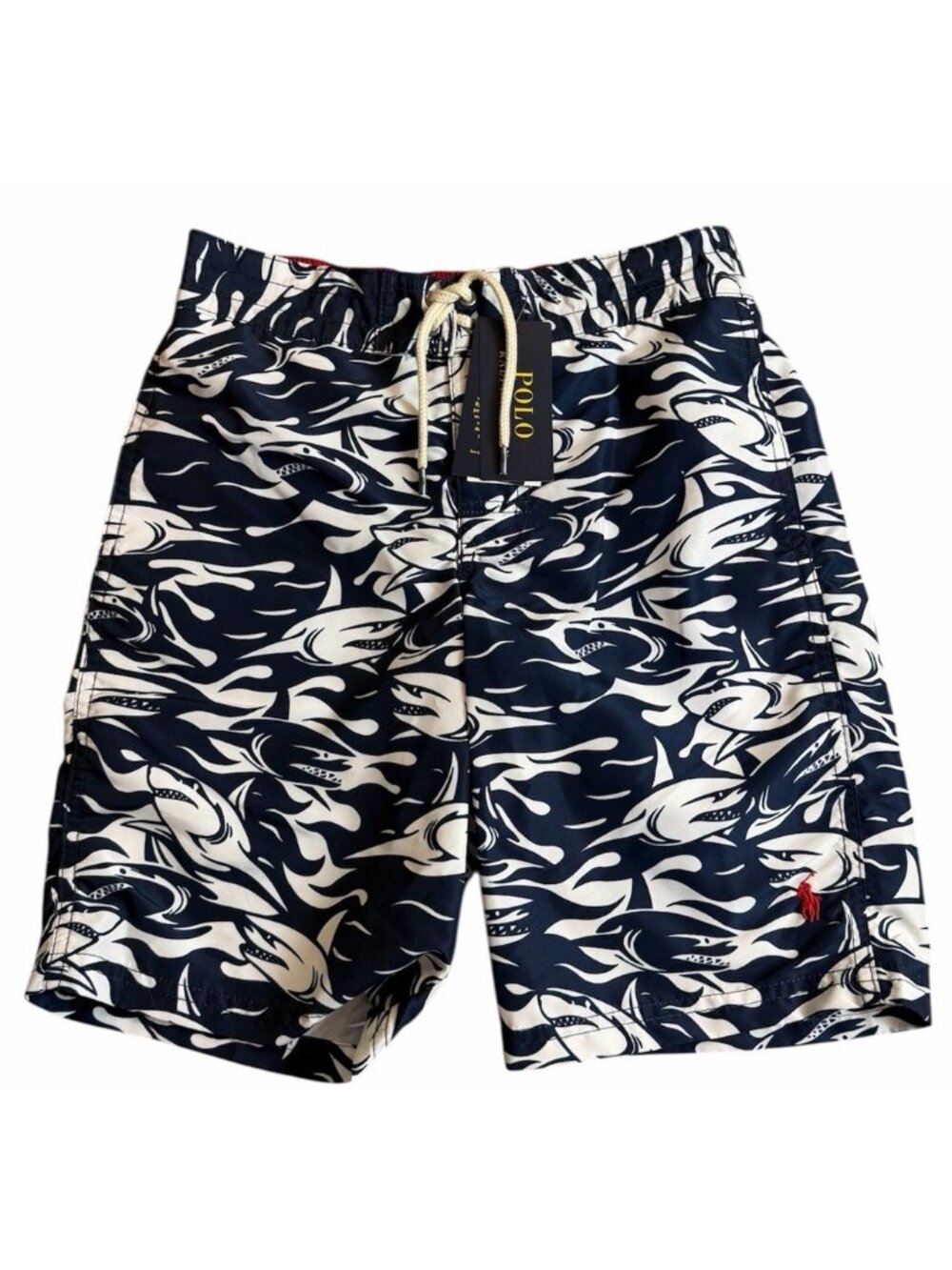 Ralph Lauren Polo Size 8 Boys Swim Shorts Trunks Navy White Sharks NWT